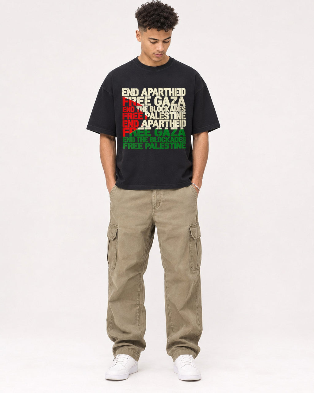 Mockup Boxy Heavyweight Tee Black male full-body 20