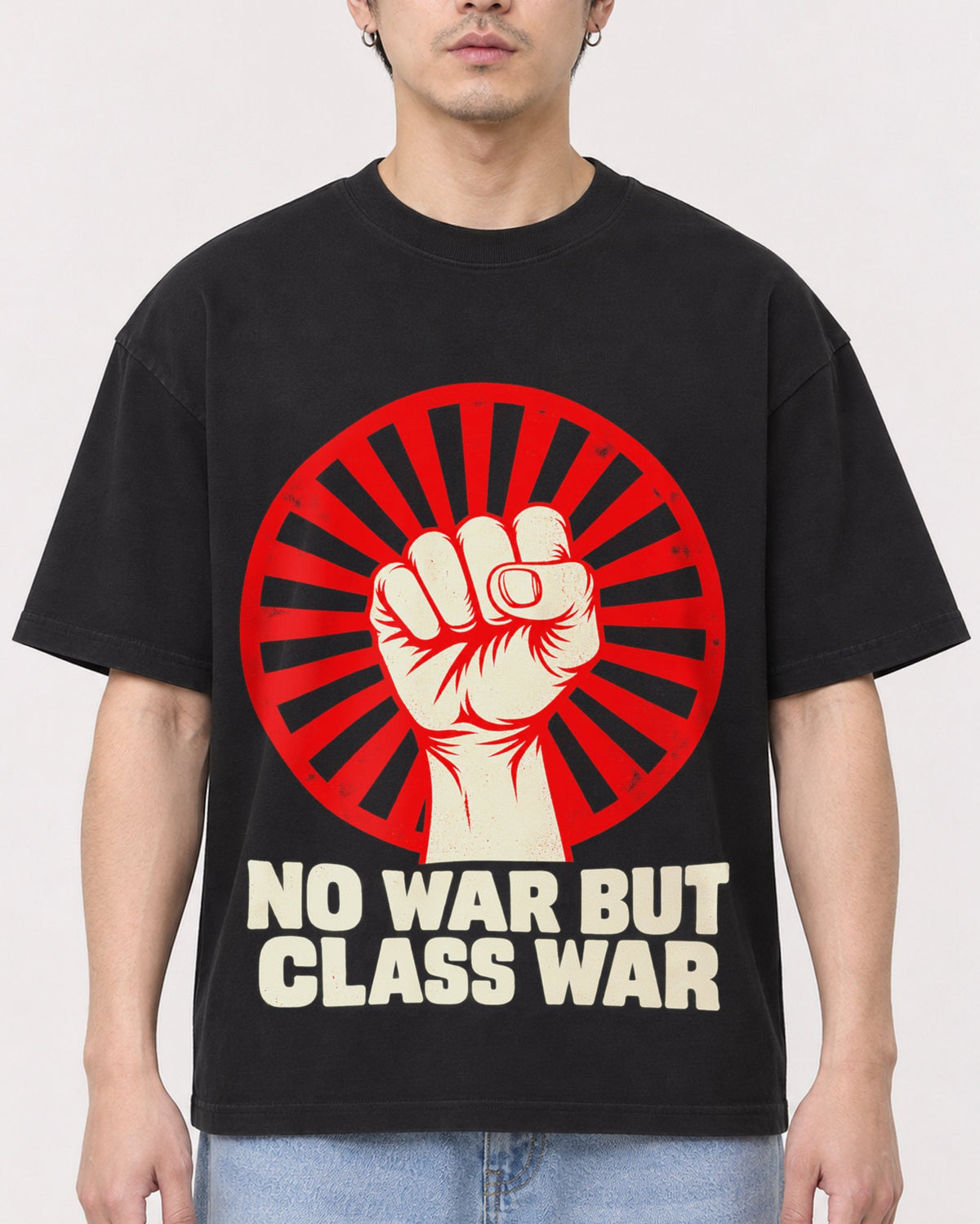 Mockup Boxy Heavyweight Tee Black male close-up 13
