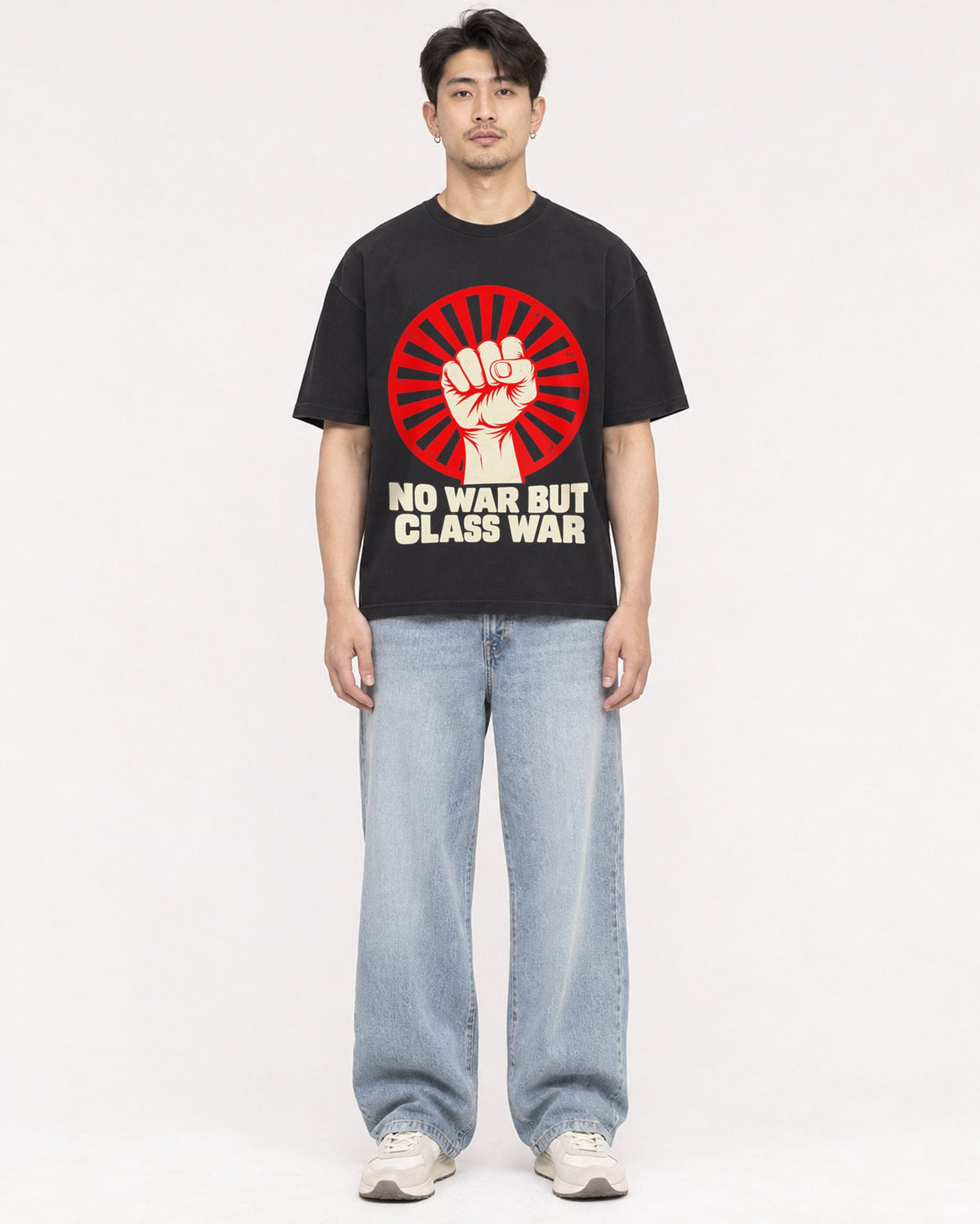 Mockup Boxy Heavyweight Tee Black male full-body 13
