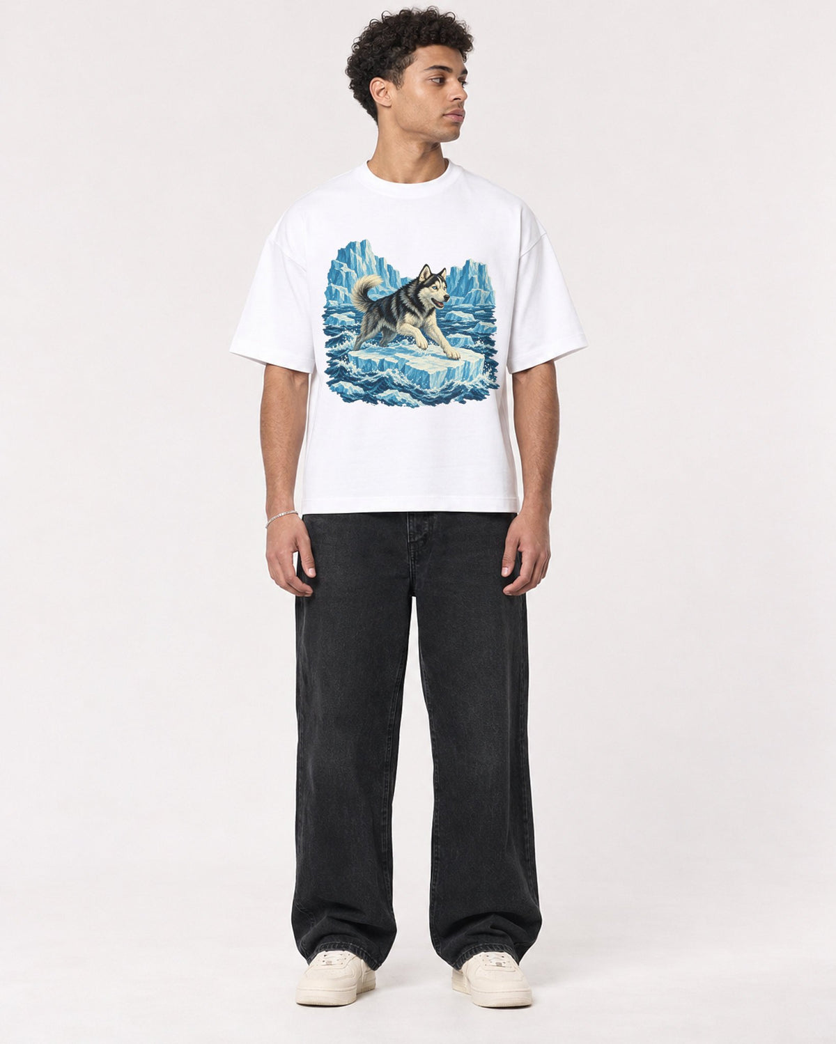 Mockup Boxy Heavyweight Tee White male full-body 10