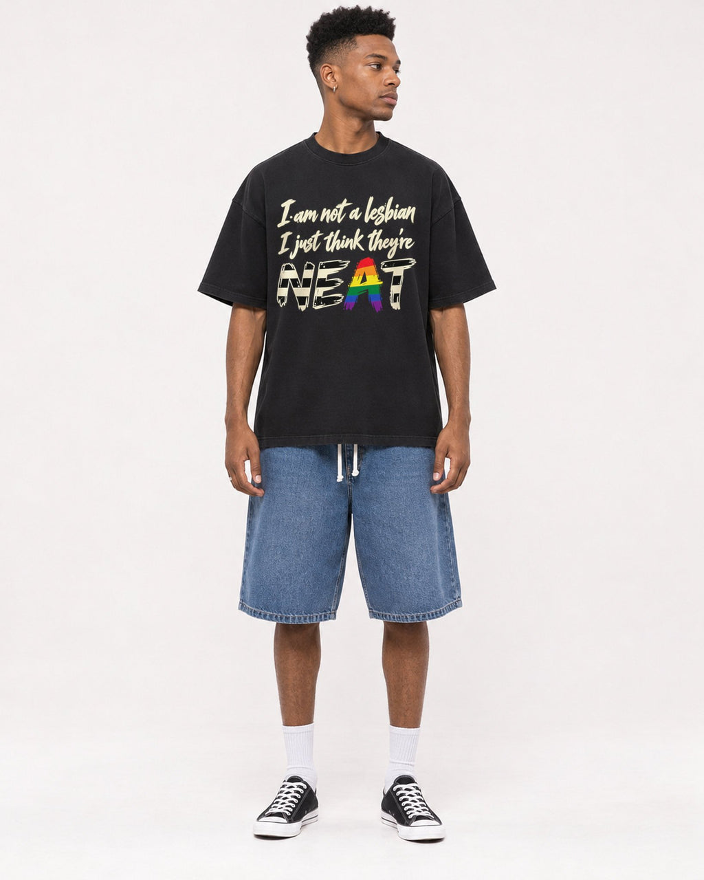 Mockup Boxy Heavyweight Tee Black male full-body 15
