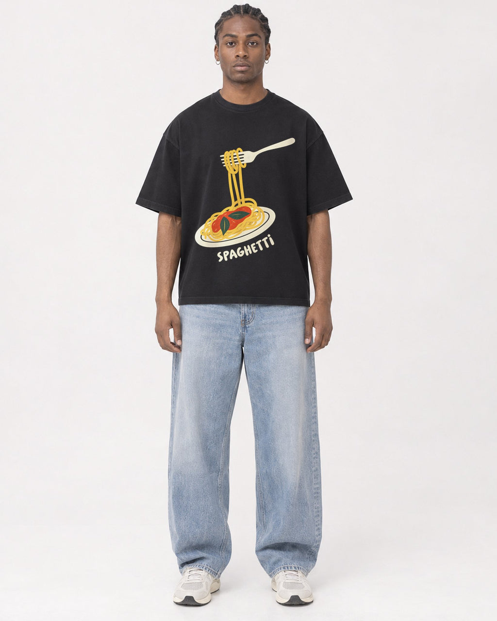 Mockup Boxy Heavyweight Tee Black male full-body 25