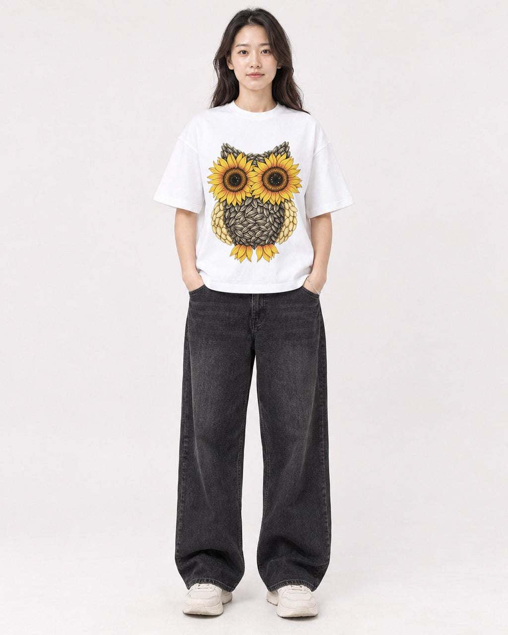 Mockup Boxy Heavyweight Tee White female full-body 03
