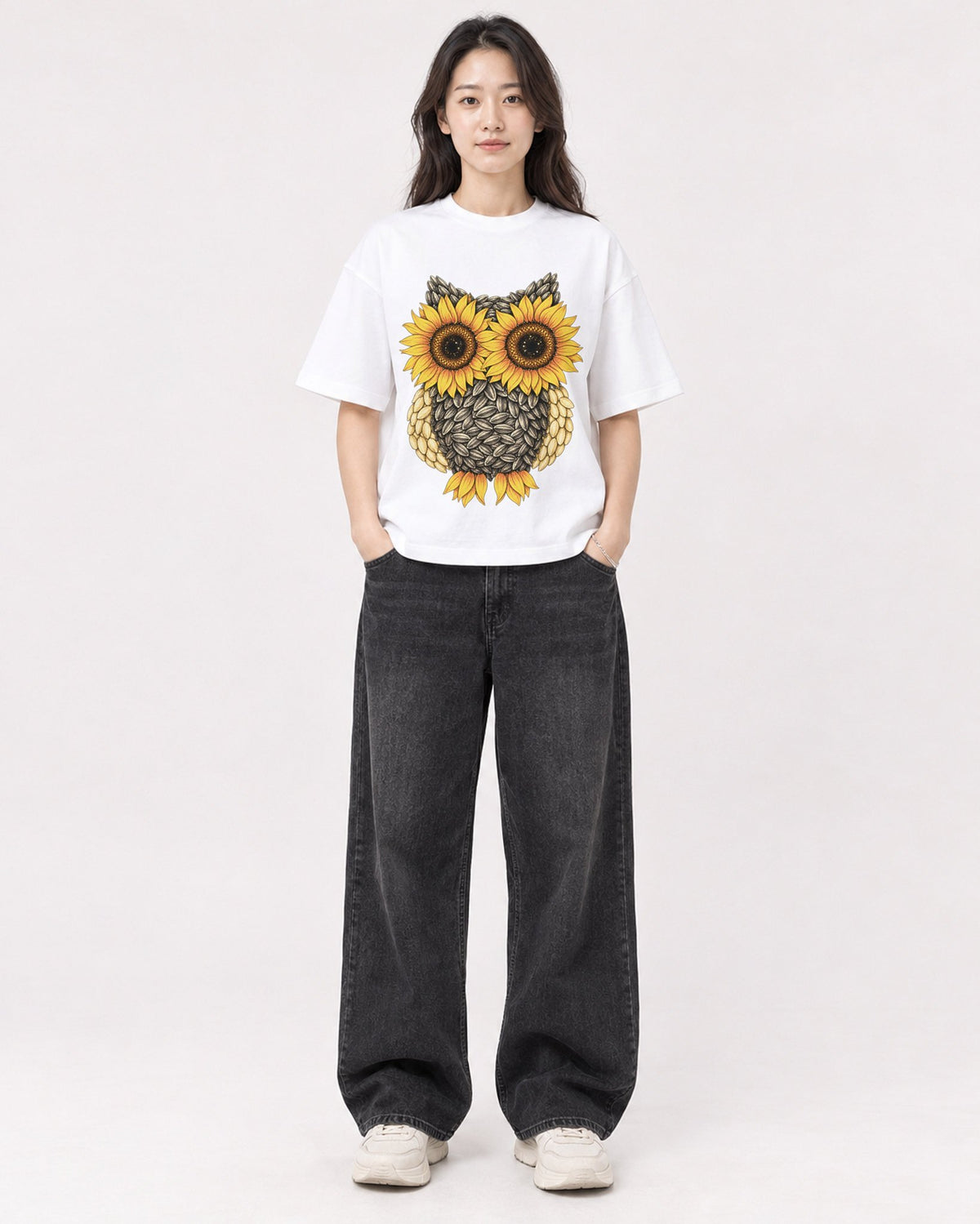 Mockup Boxy Heavyweight Tee White female full-body 03