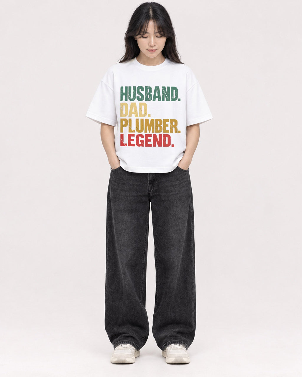 Mockup Boxy Heavyweight Tee White female full-body 13