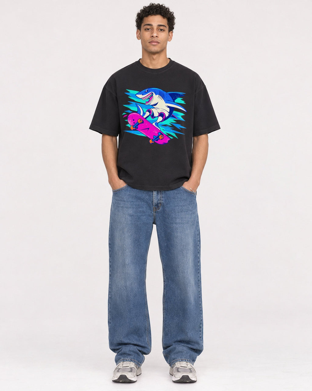 Mockup Boxy Heavyweight Tee Black male full-body 10