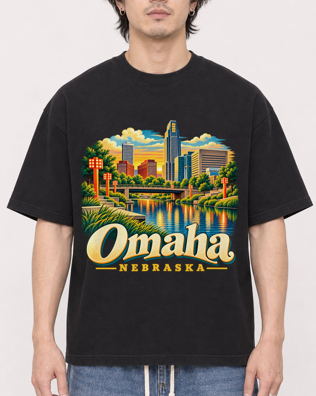 Mockup Boxy Heavyweight Tee Black male close-up 03