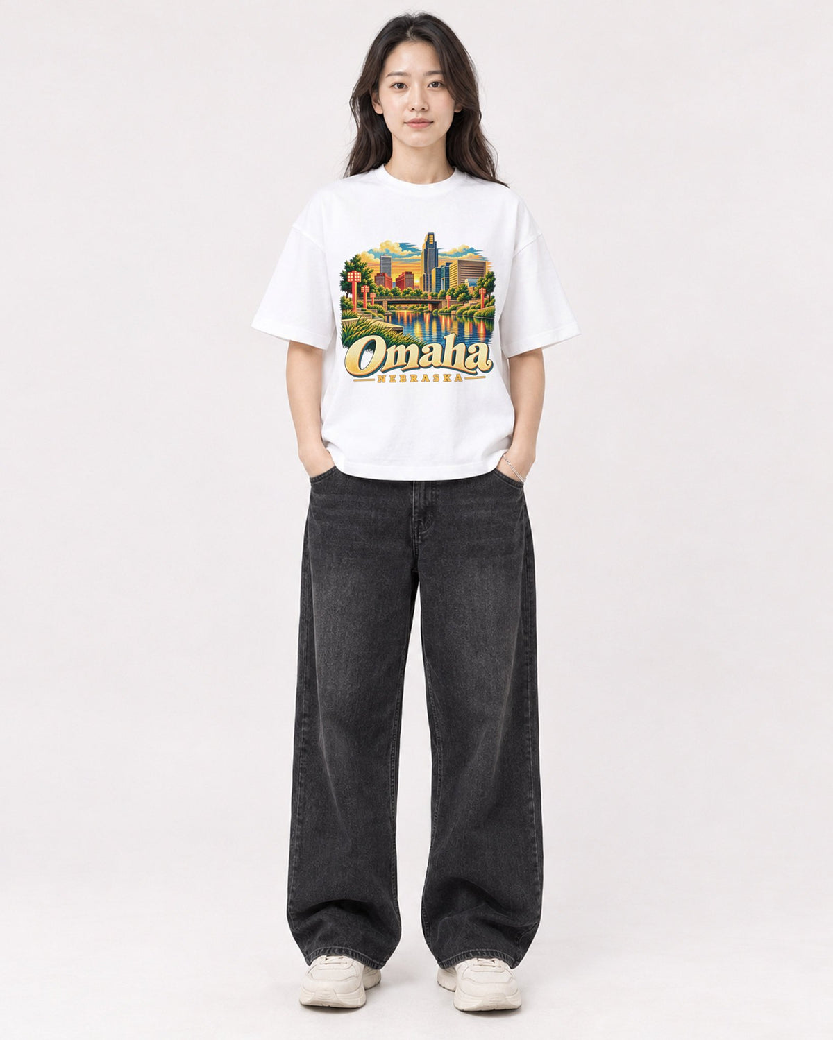 Mockup Boxy Heavyweight Tee White female full-body 03