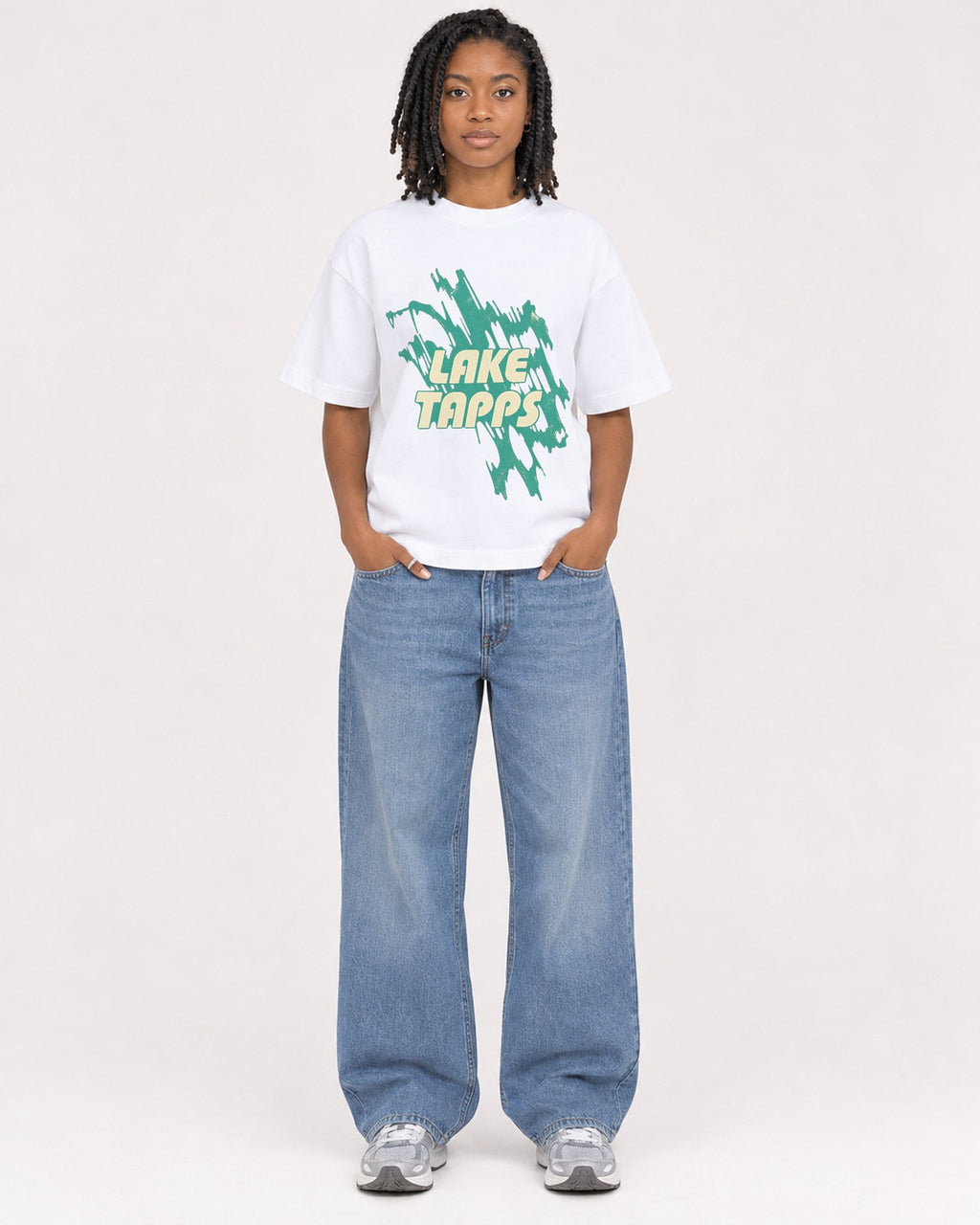 Mockup Boxy Heavyweight Tee White female full-body 15