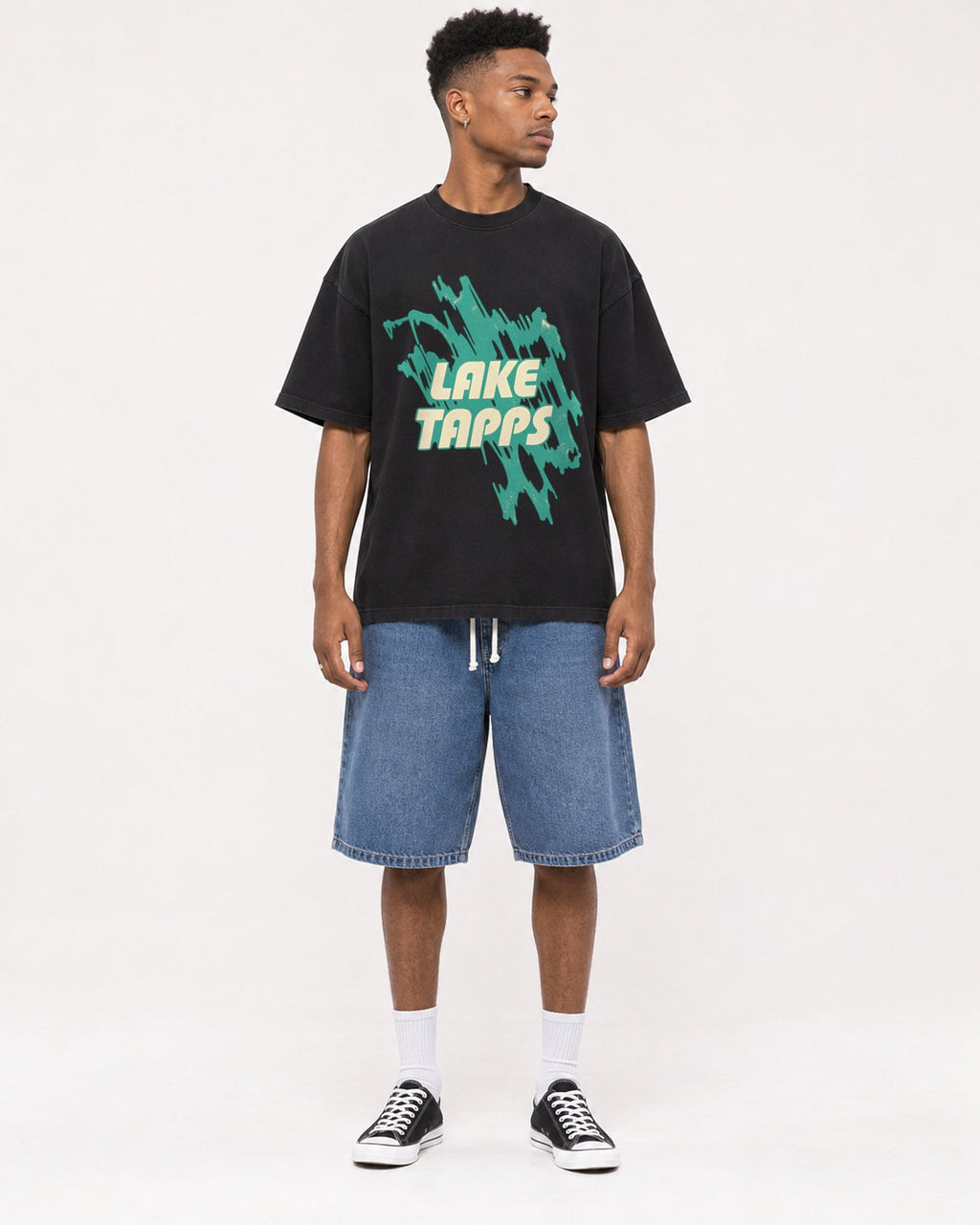 Mockup Boxy Heavyweight Tee Black male full-body 15