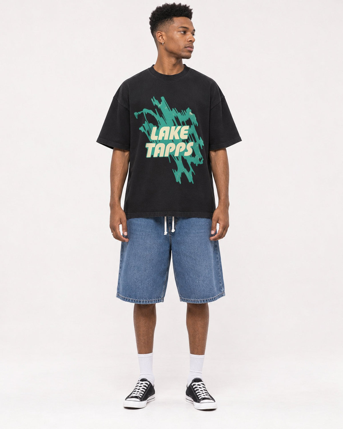 Mockup Boxy Heavyweight Tee Black male full-body 15
