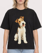 Mockup Boxy Heavyweight Tee Black female close-up 19