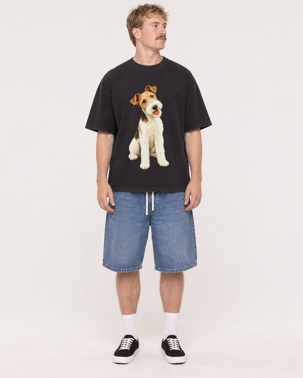 Mockup Boxy Heavyweight Tee Black male full-body 19