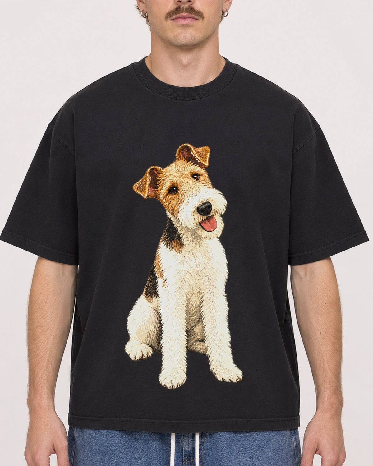 Mockup Boxy Heavyweight Tee Black male close-up 19