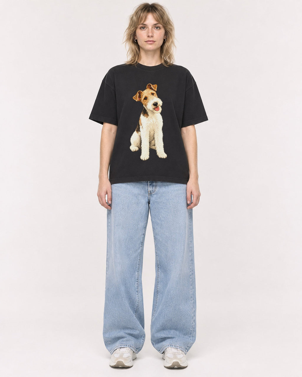 Mockup Boxy Heavyweight Tee Black female full-body 19