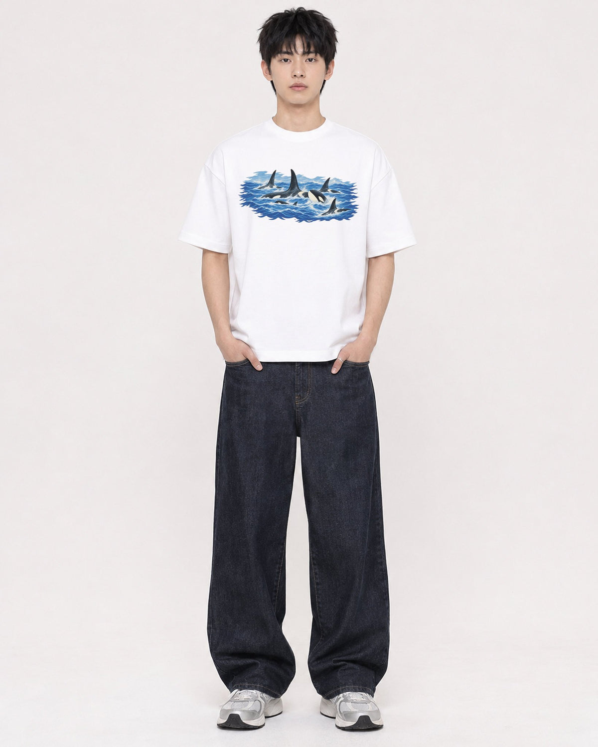 Mockup Boxy Heavyweight Tee White male full-body 01