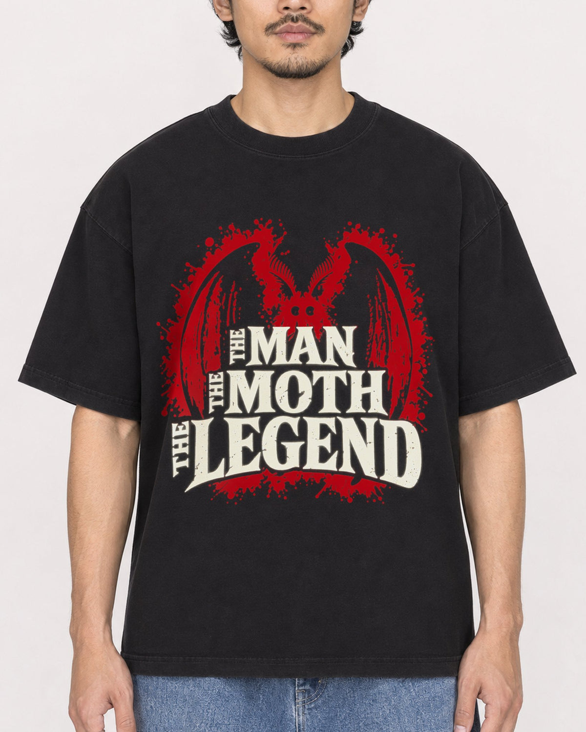 Mockup Boxy Heavyweight Tee Black male close-up 02