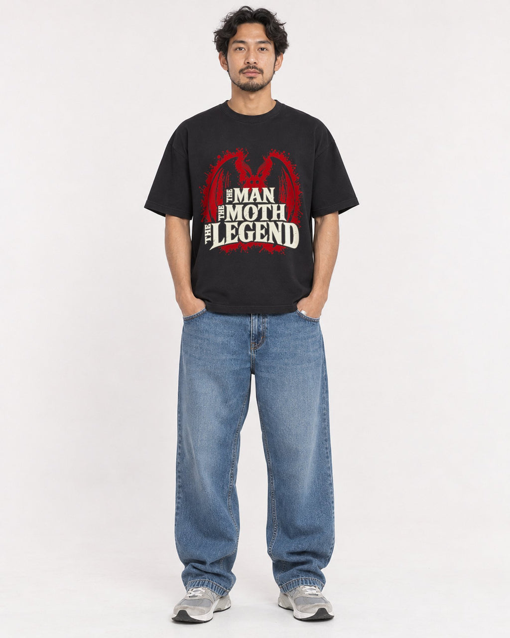 Mockup Boxy Heavyweight Tee Black male full-body 02