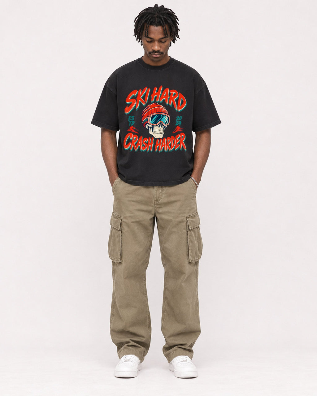 Mockup Boxy Heavyweight Tee Black male full-body 04