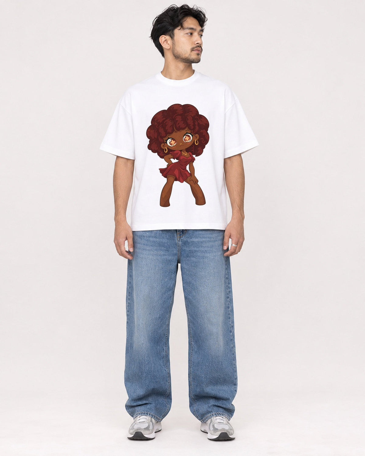 Mockup Boxy Heavyweight Tee White male full-body 02