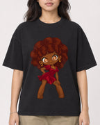Mockup Boxy Heavyweight Tee Black female close-up 02
