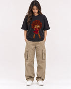 Mockup Boxy Heavyweight Tee Black female full-body 02