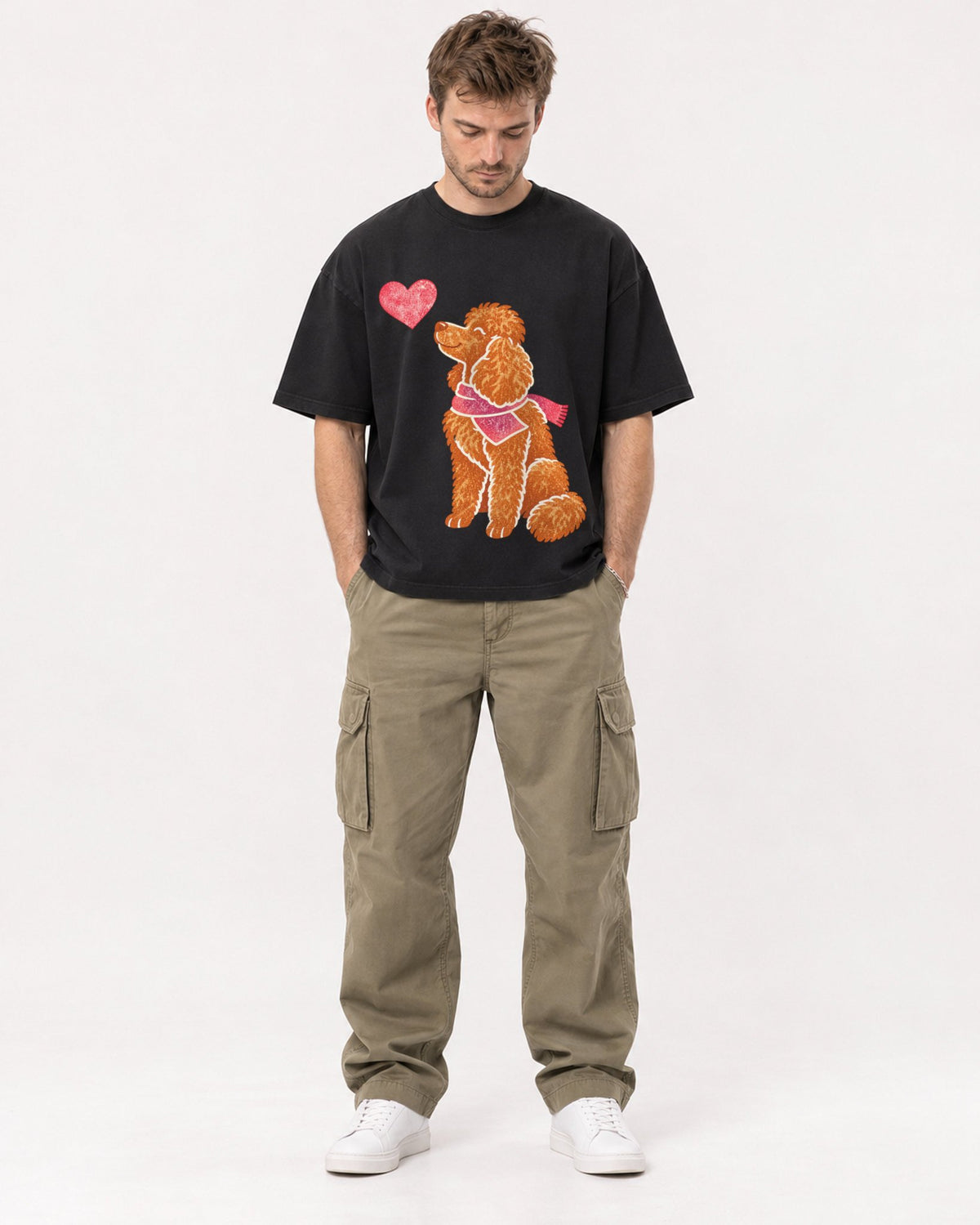 Mockup Boxy Heavyweight Tee Black male full-body 08