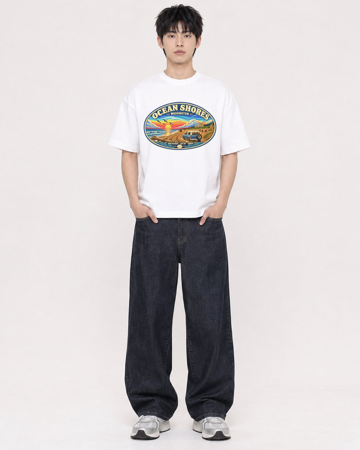 Mockup Boxy Heavyweight Tee White male full-body 01