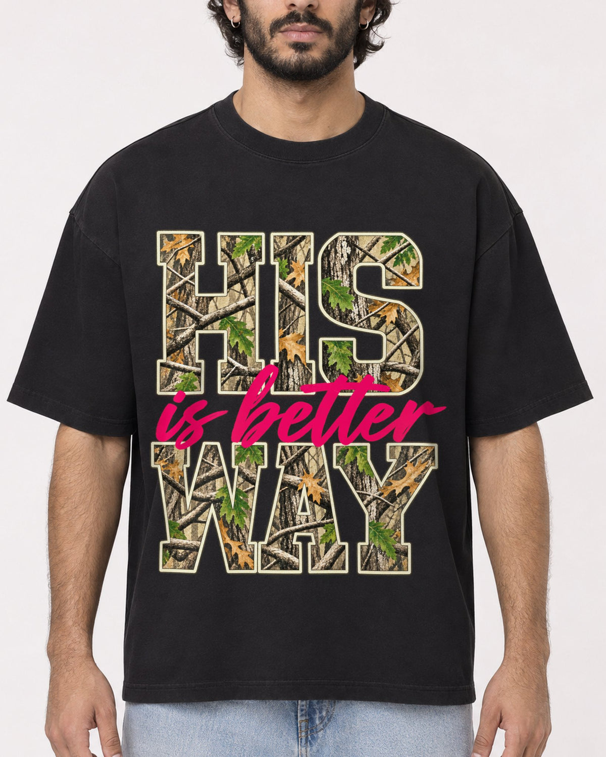 Mockup Boxy Heavyweight Tee Black male close-up 17