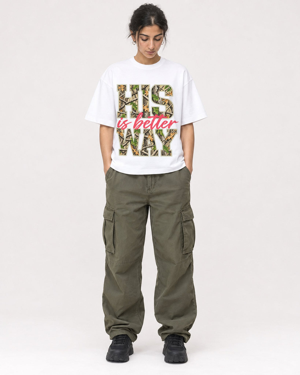 Mockup Boxy Heavyweight Tee White female full-body 17