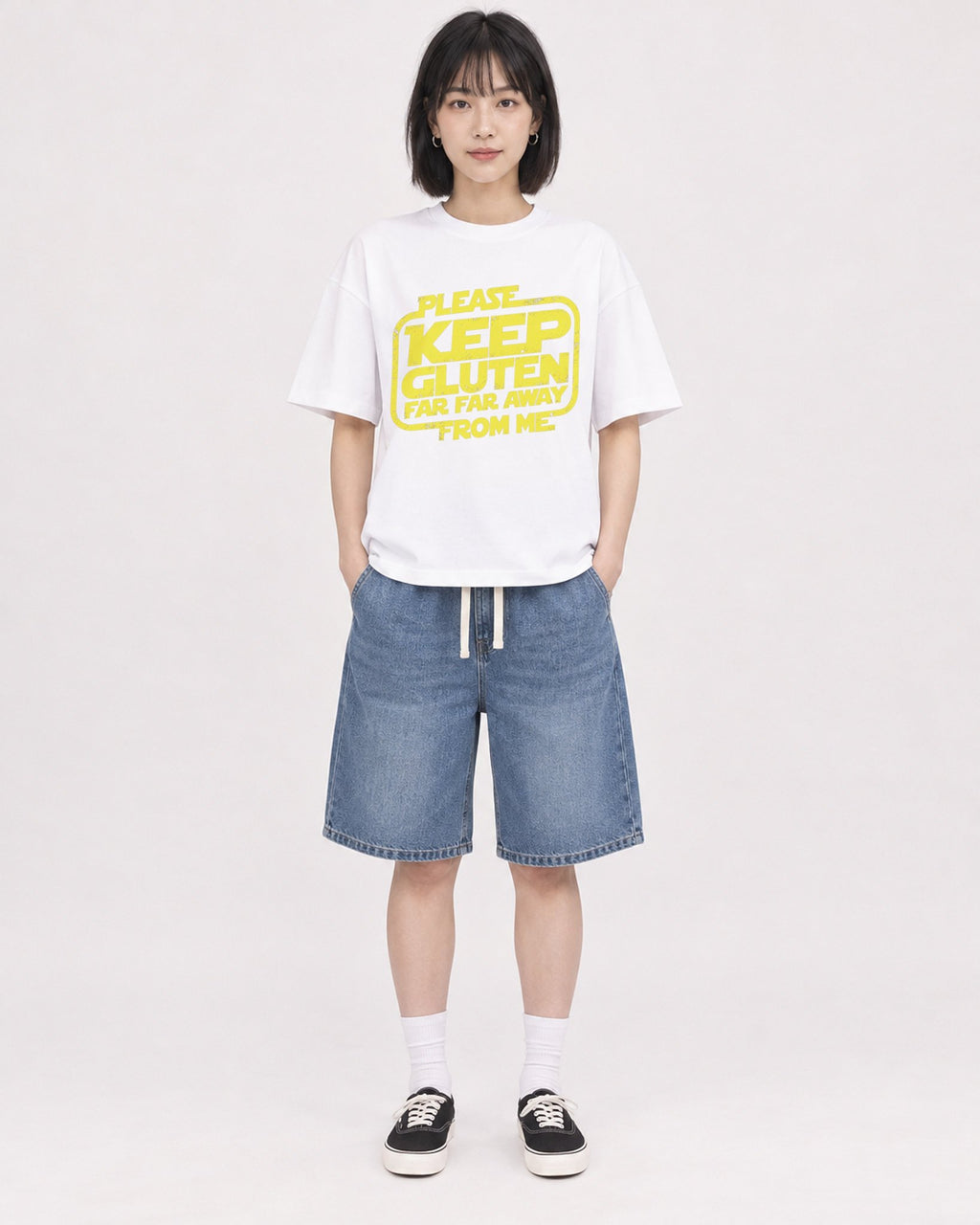 Mockup Boxy Heavyweight Tee White female full-body 11