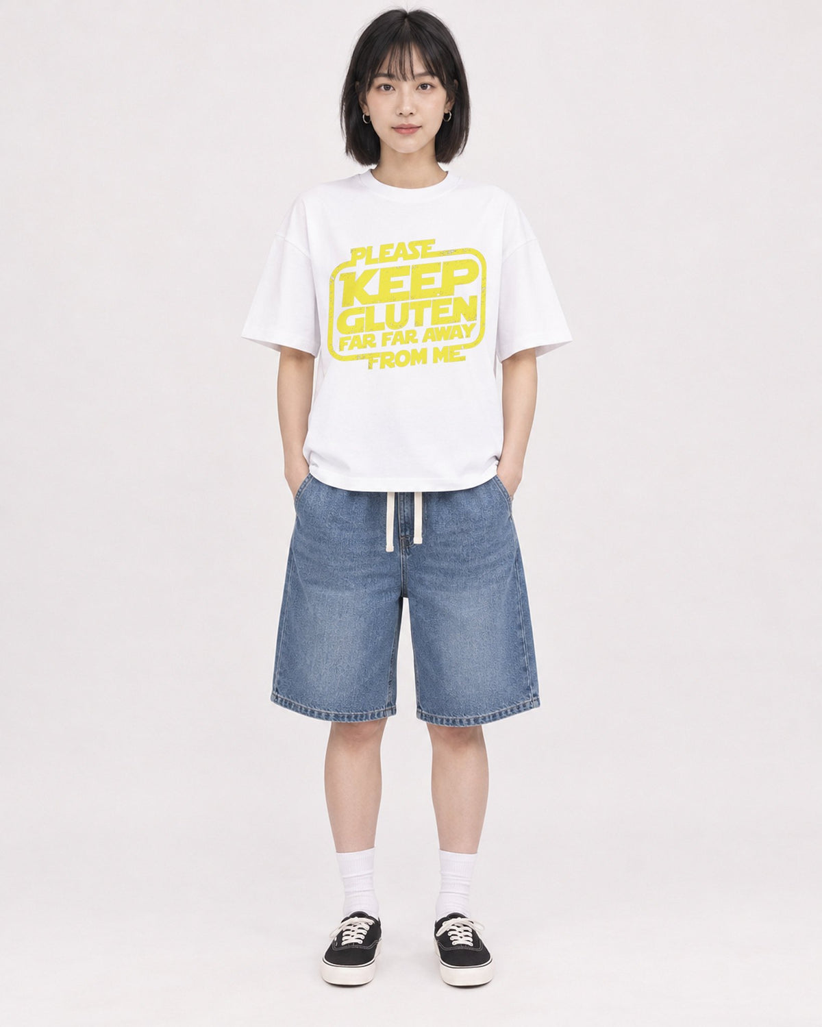 Mockup Boxy Heavyweight Tee White female full-body 11