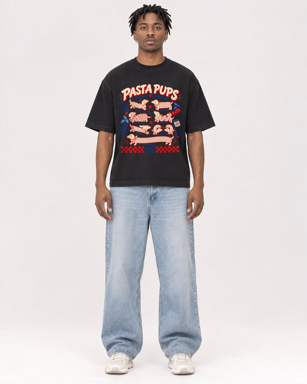 Mockup Boxy Heavyweight Tee Black male full-body 05