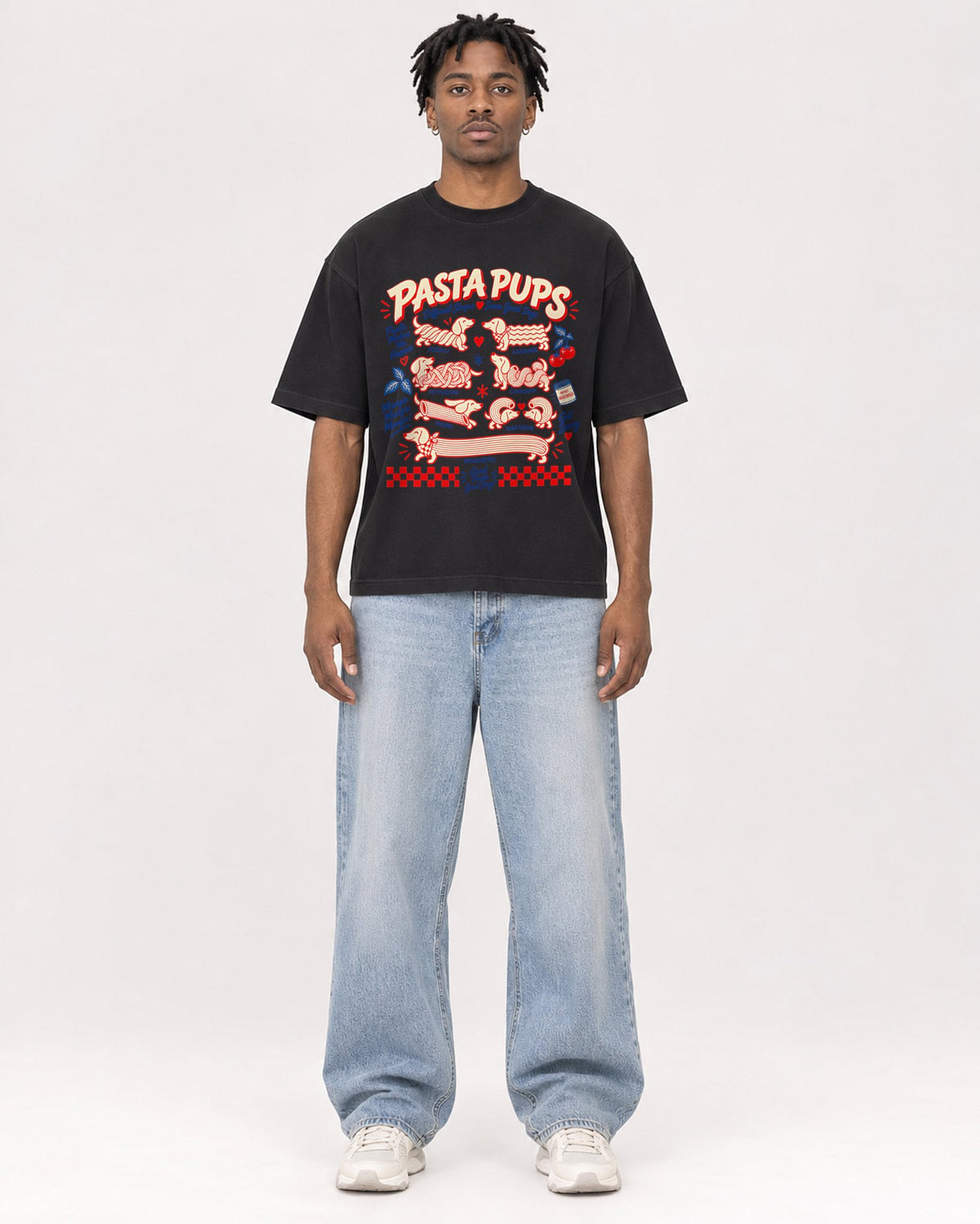 Mockup Boxy Heavyweight Tee Black male full-body 05