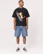 Mockup Boxy Heavyweight Tee Black male full-body 35