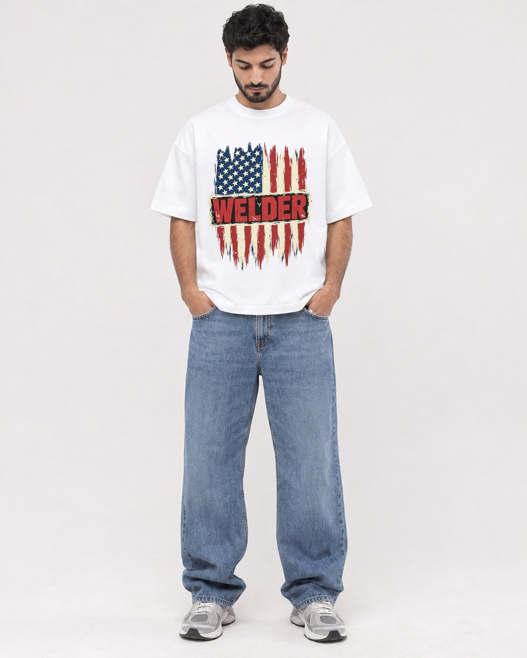 Mockup Boxy Heavyweight Tee White male full-body 07