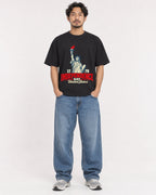 Mockup Boxy Heavyweight Tee Black male full-body 02