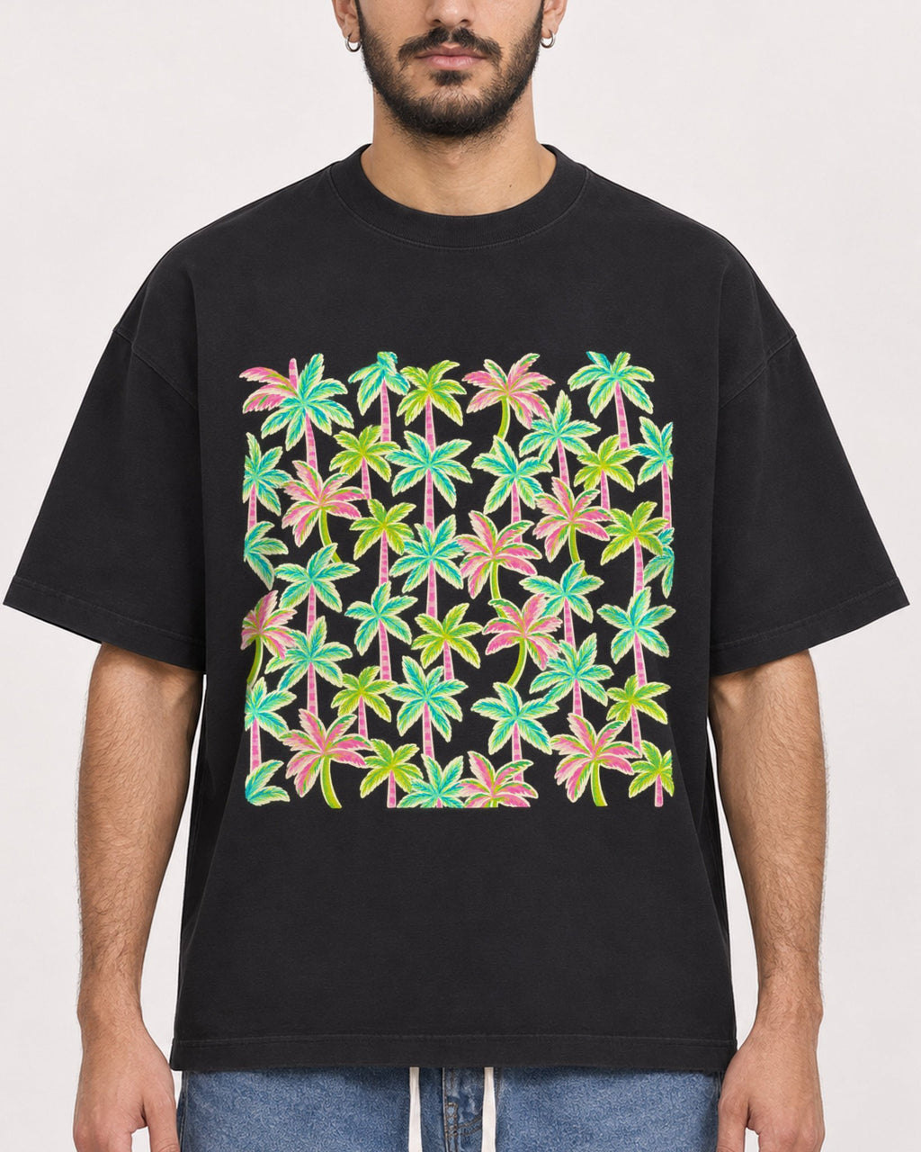 Mockup Boxy Heavyweight Tee Black male close-up 07