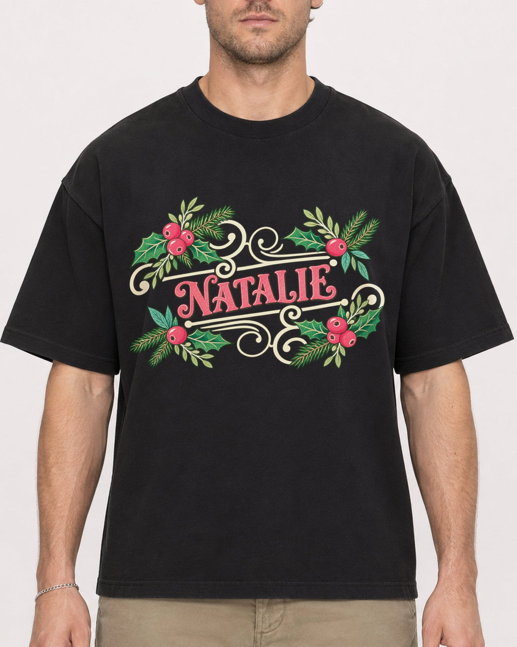 Mockup Boxy Heavyweight Tee Black male close-up 08