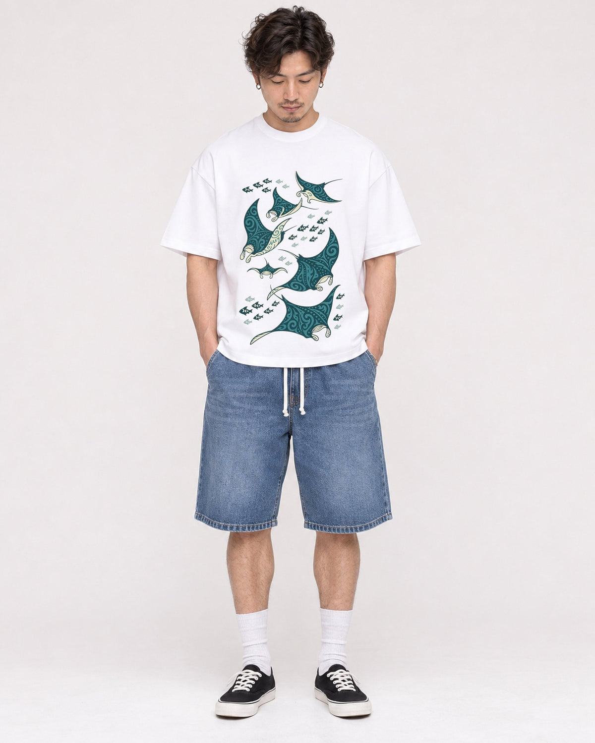Mockup Boxy Heavyweight Tee White male full-body 03