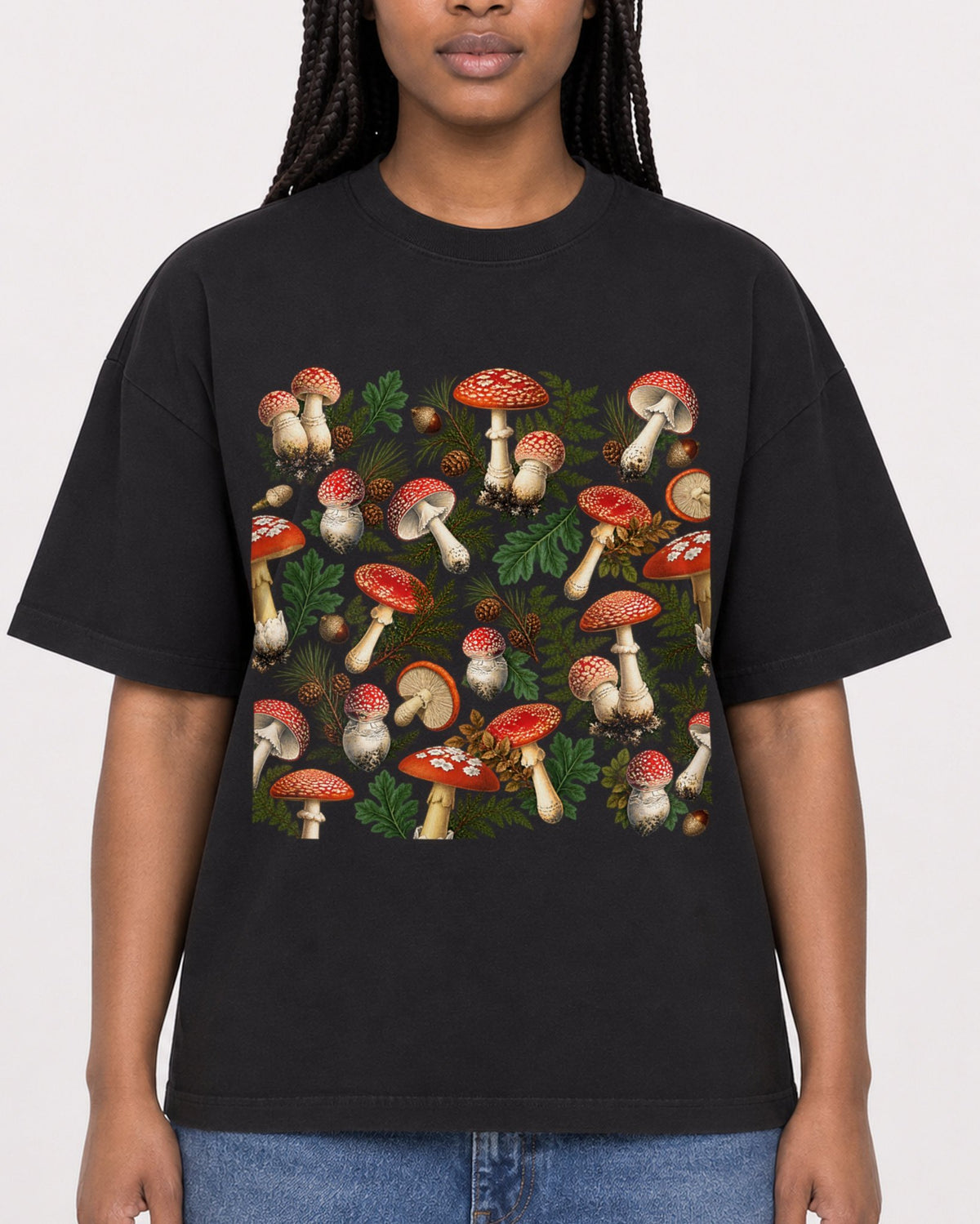 Mockup Boxy Heavyweight Tee Black female close-up 04