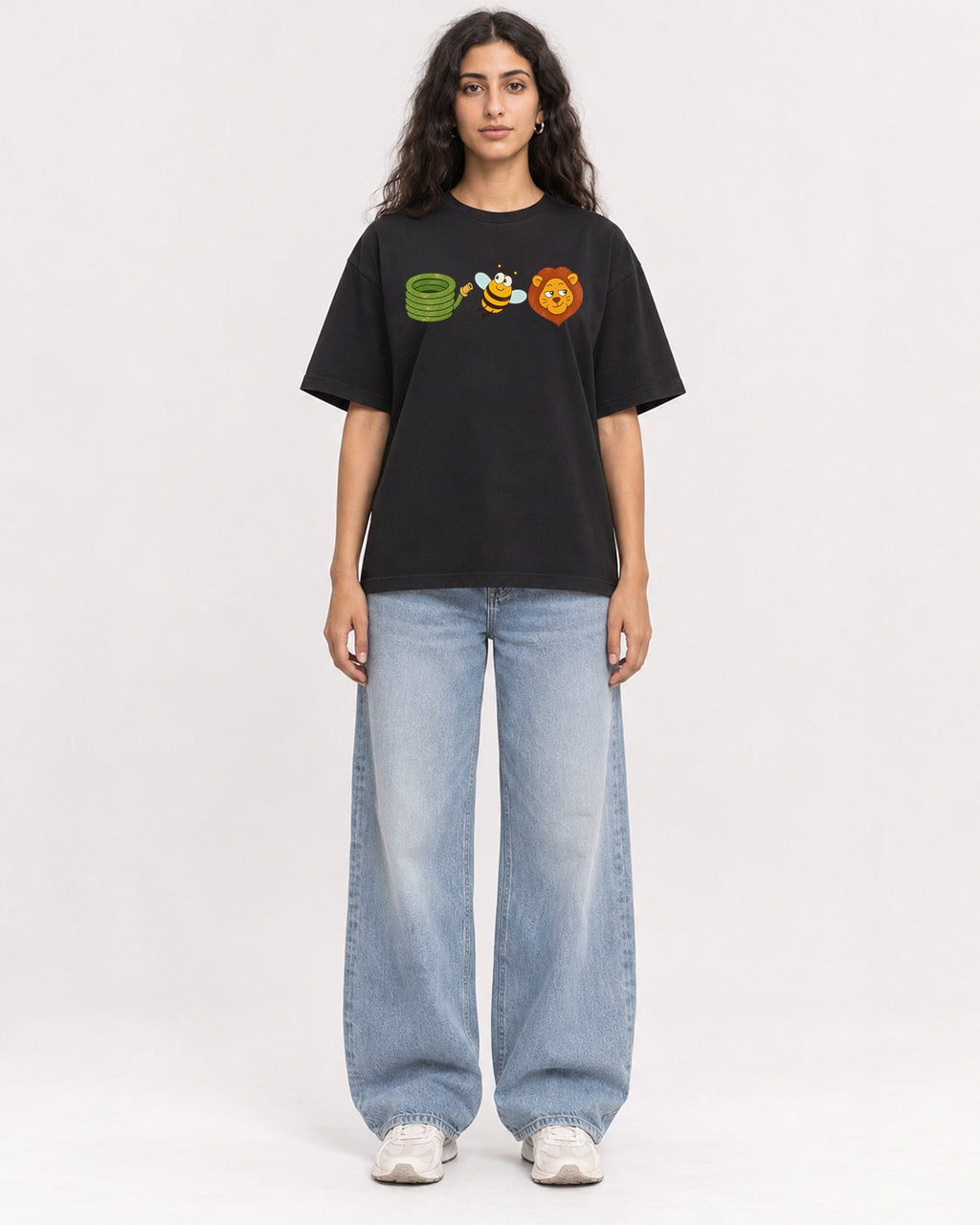 Mockup Boxy Heavyweight Tee Black female full-body 07