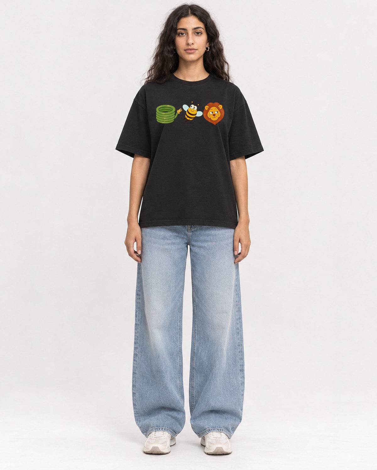 Mockup Boxy Heavyweight Tee Black female full-body 07