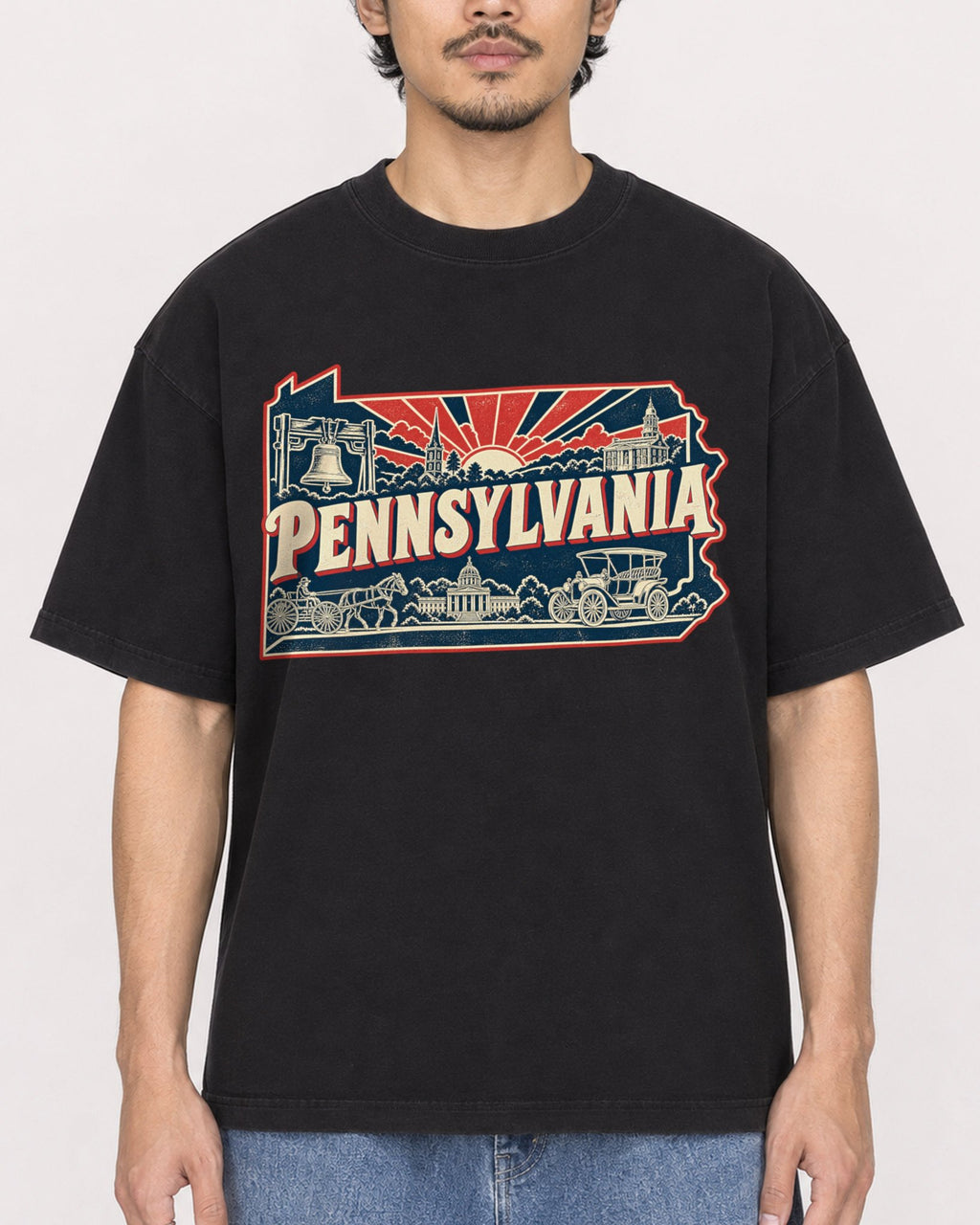 Mockup Boxy Heavyweight Tee Black male close-up 02