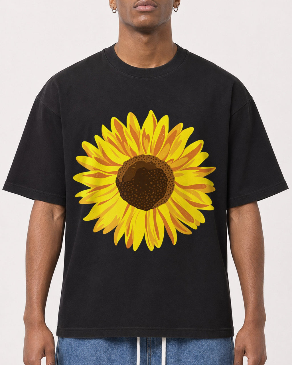 Mockup Boxy Heavyweight Tee Black male close-up 15