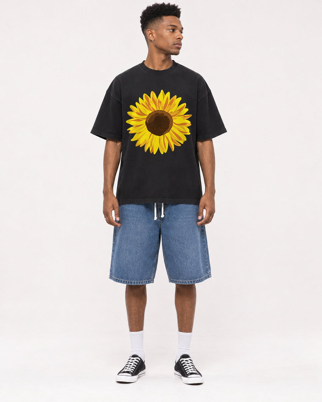 Mockup Boxy Heavyweight Tee Black male full-body 15