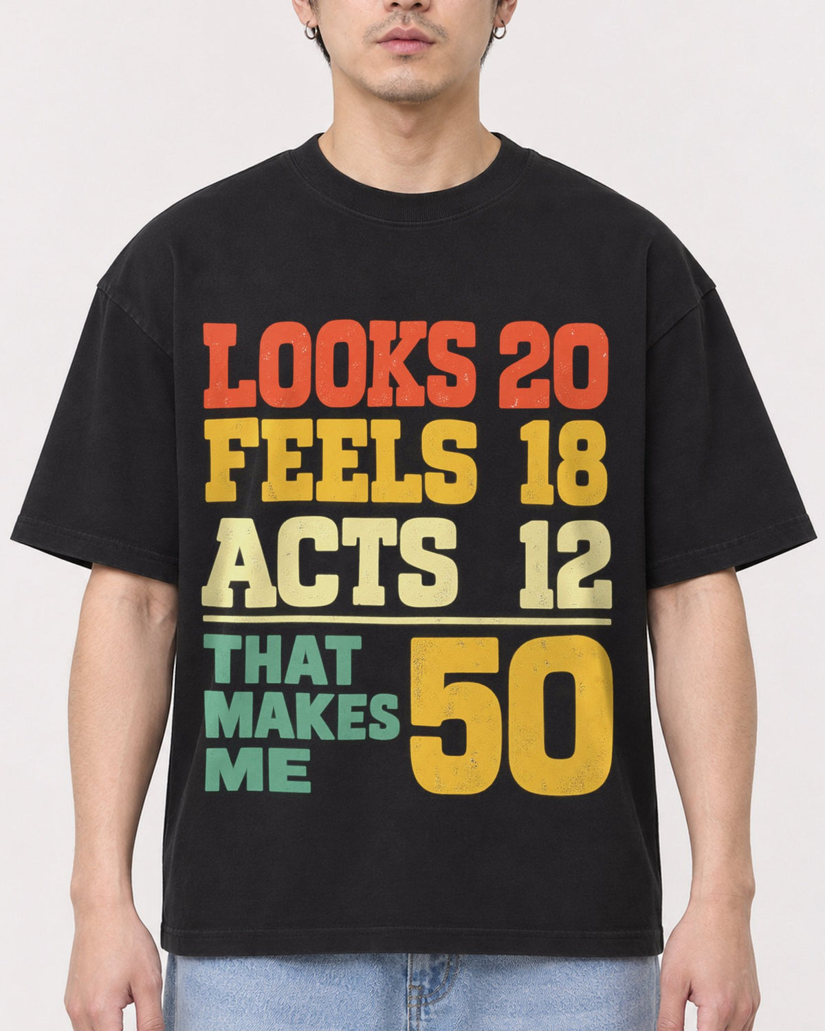 Mockup Boxy Heavyweight Tee Black male close-up 13