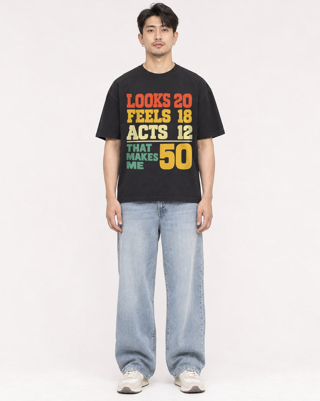 Mockup Boxy Heavyweight Tee Black male full-body 13