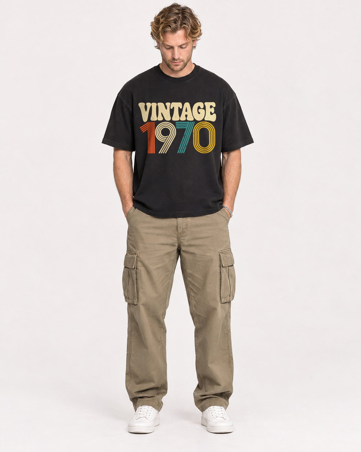 Mockup Boxy Heavyweight Tee Black male full-body 28
