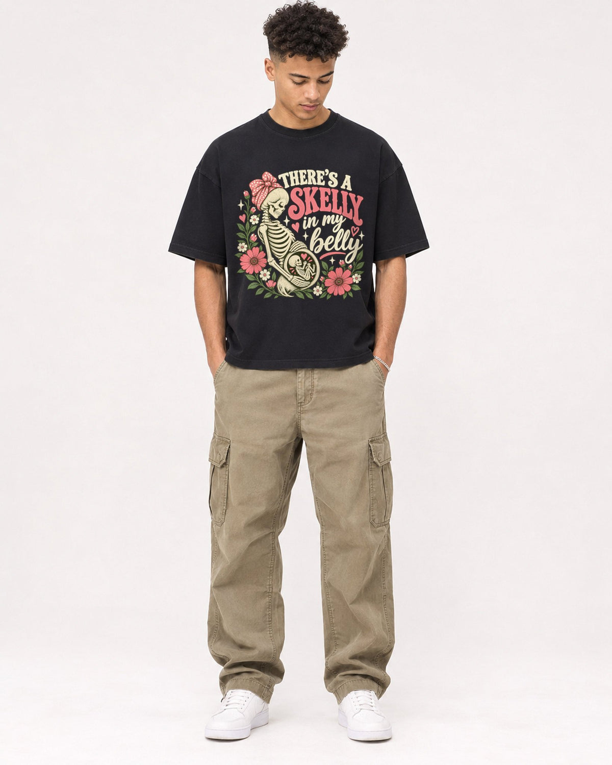 Mockup Boxy Heavyweight Tee Black male full-body 20